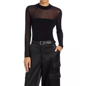 AQUA Sheer Mock Neck Top Long Sleeve  Black Blouse Size M‼️REVIEW PHOTOS ‼️‎